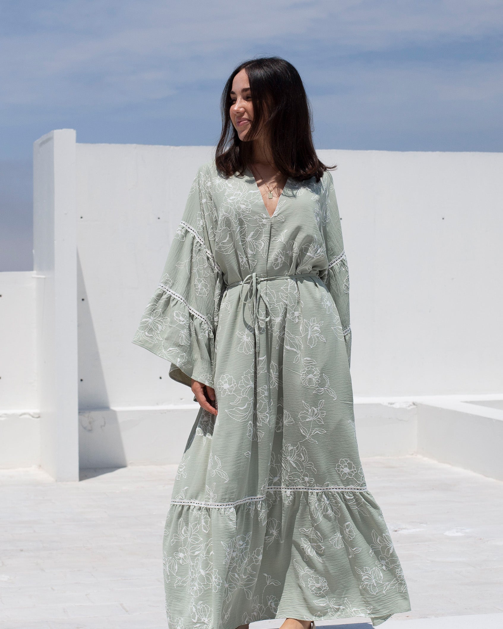 Maxi Vestido Caftán Verde Salvia